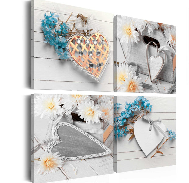 Stretched Canvas Vintage Art - Flowers And Hearts-Tiptophomedecor