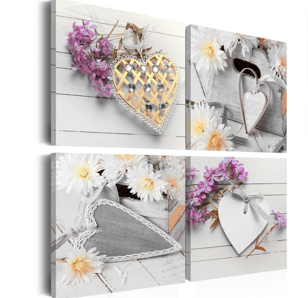 Stretched Canvas Vintage Art - Hearts And Flowers-Tiptophomedecor