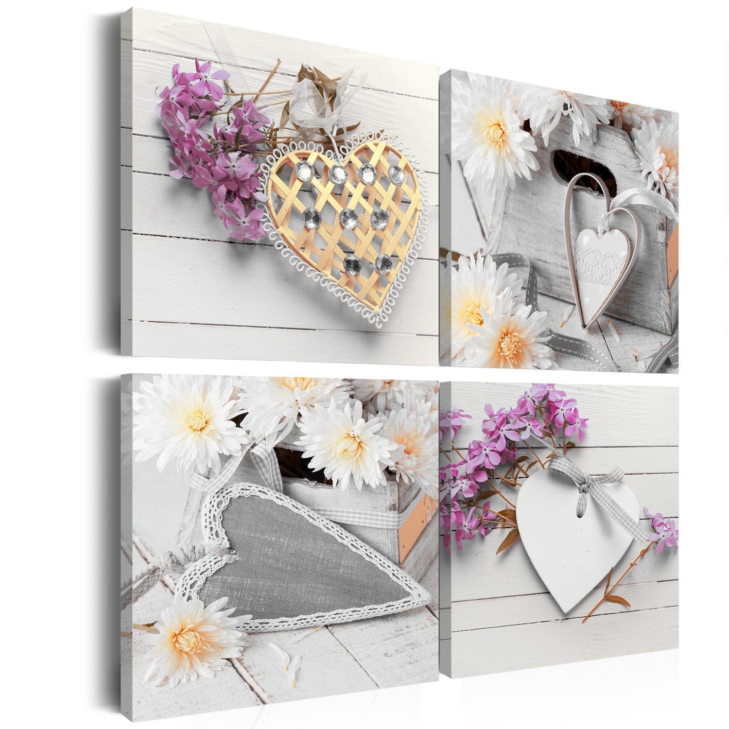 Stretched Canvas Vintage Art - Hearts And Flowers-Tiptophomedecor