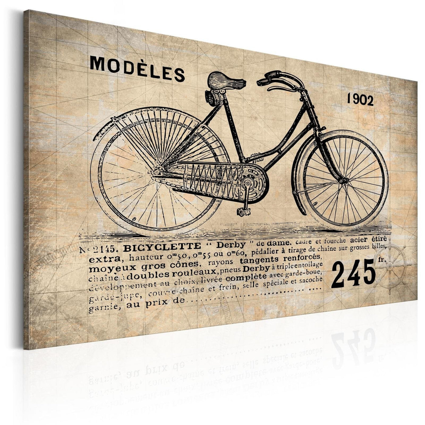 Stretched Canvas Vintage Art - N° 1245 - Bicyclette-Tiptophomedecor