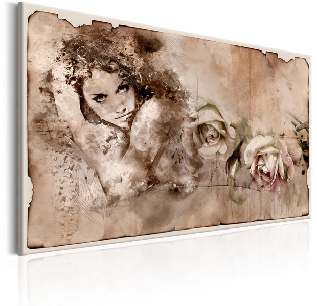 Stretched Canvas Vintage Art - Retro Style: Woman And Roses-Tiptophomedecor