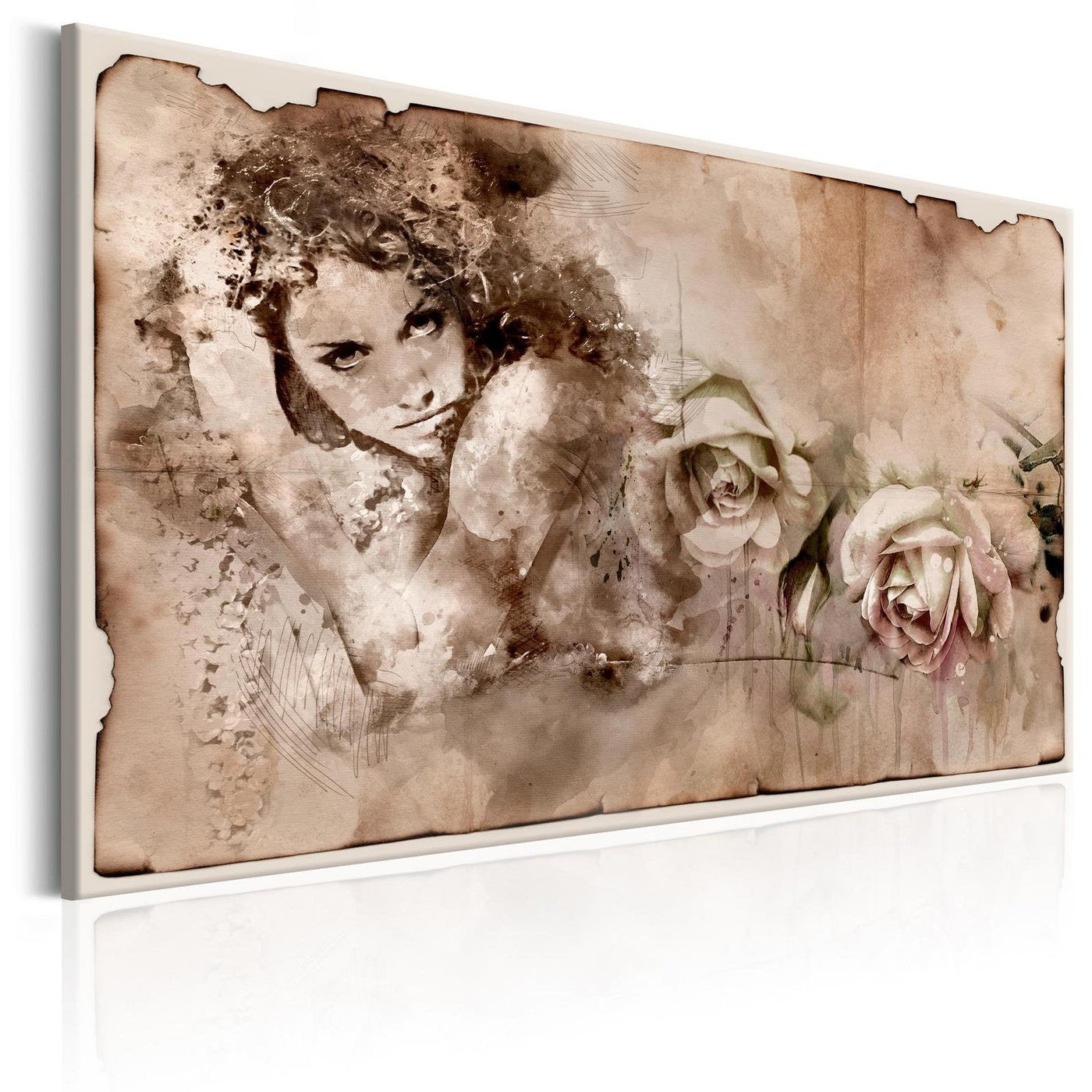Stretched Canvas Vintage Art - Retro Style: Woman And Roses-Tiptophomedecor