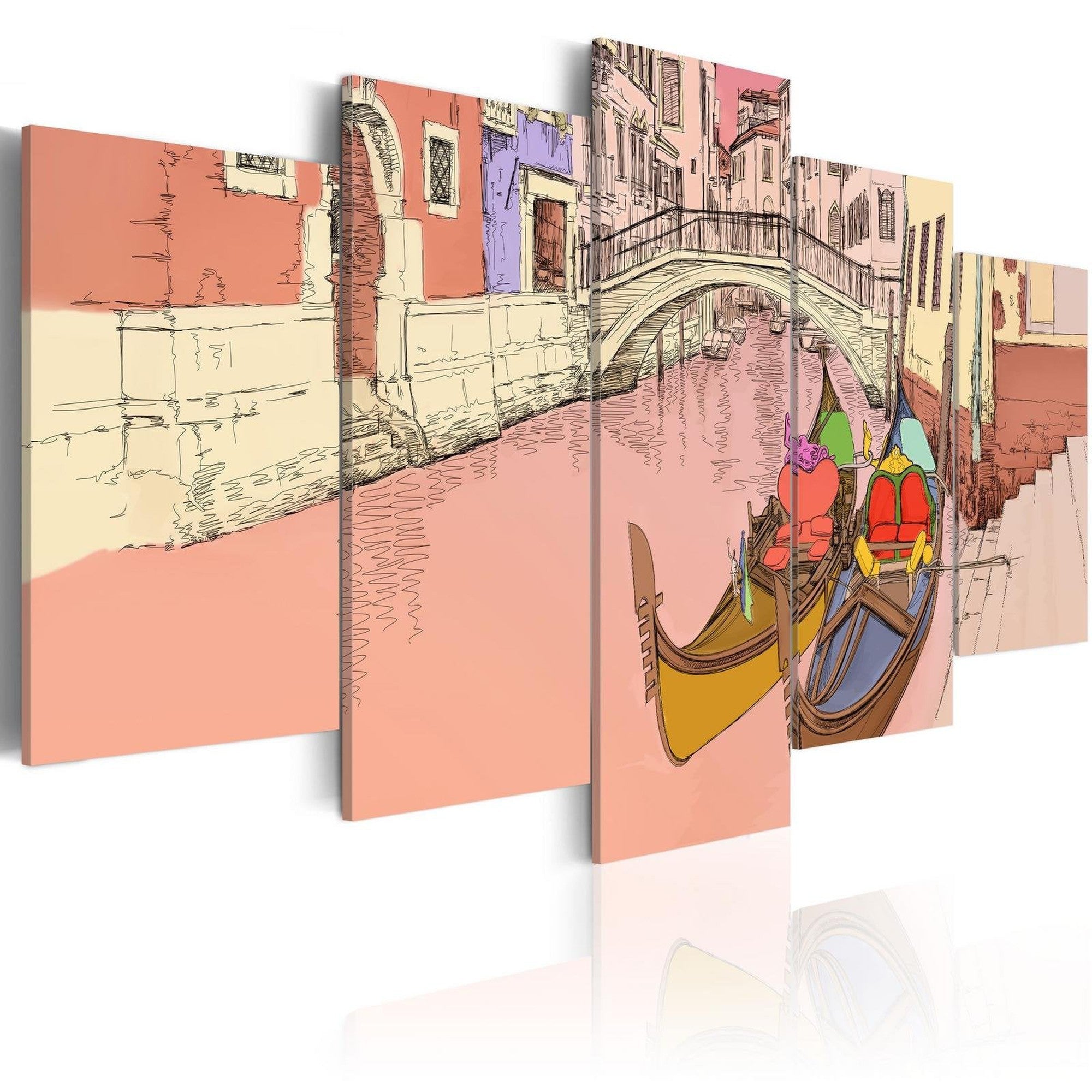 Stretched Canvas Vintage Art - Romantic Gondolas - 5 Pieces-Tiptophomedecor