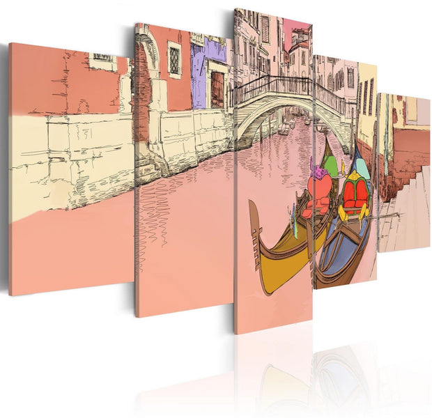 Stretched Canvas Vintage Art - Romantic Gondolas - 5 Pieces-Tiptophomedecor