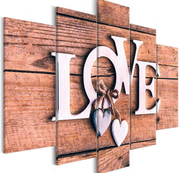 Stretched Canvas Vintage Art - Wooden Letters (5-Parts) Wide-Tiptophomedecor