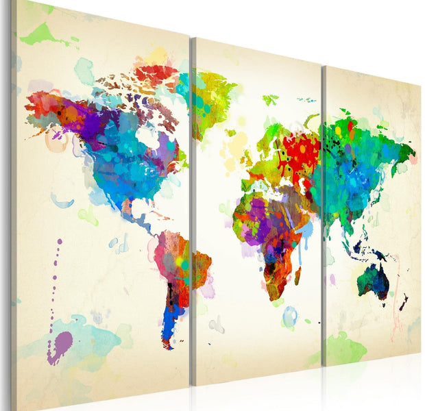 Stretched Canvas World Map Art - All Colors Of The World - Triptych-Tiptophomedecor