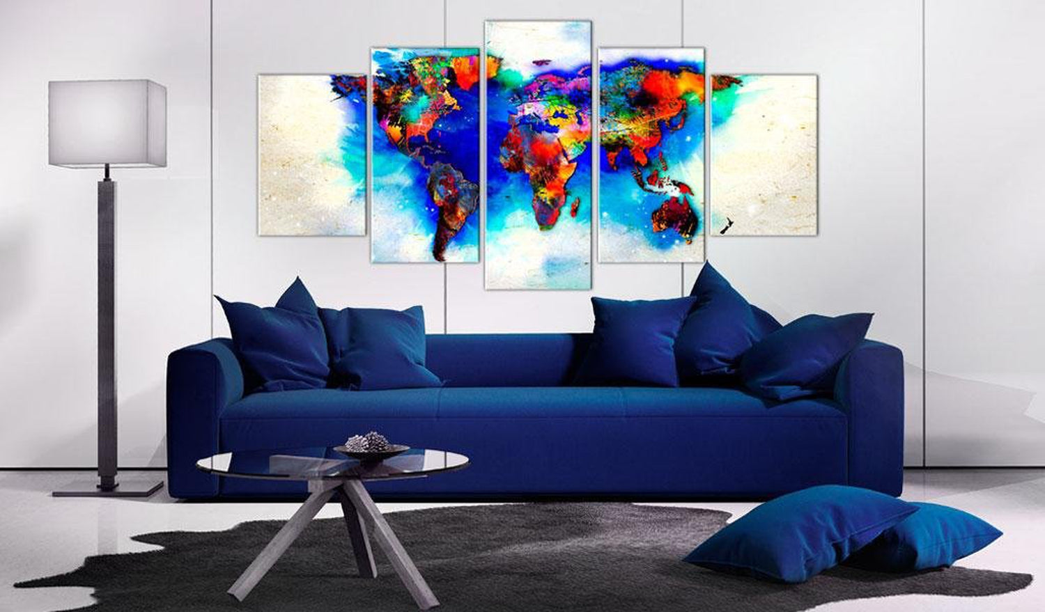 Stretched Canvas World Map Art - All Colors Of The World 5 Piece-Tiptophomedecor