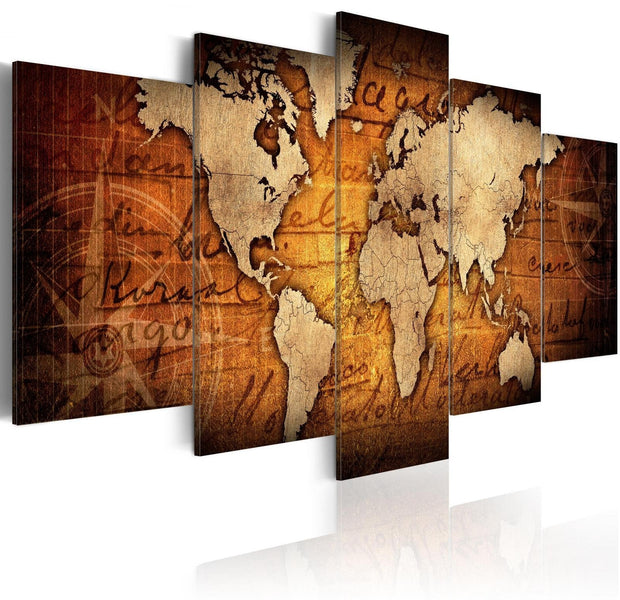 Stretched Canvas World Map Art - Amber Map-Tiptophomedecor