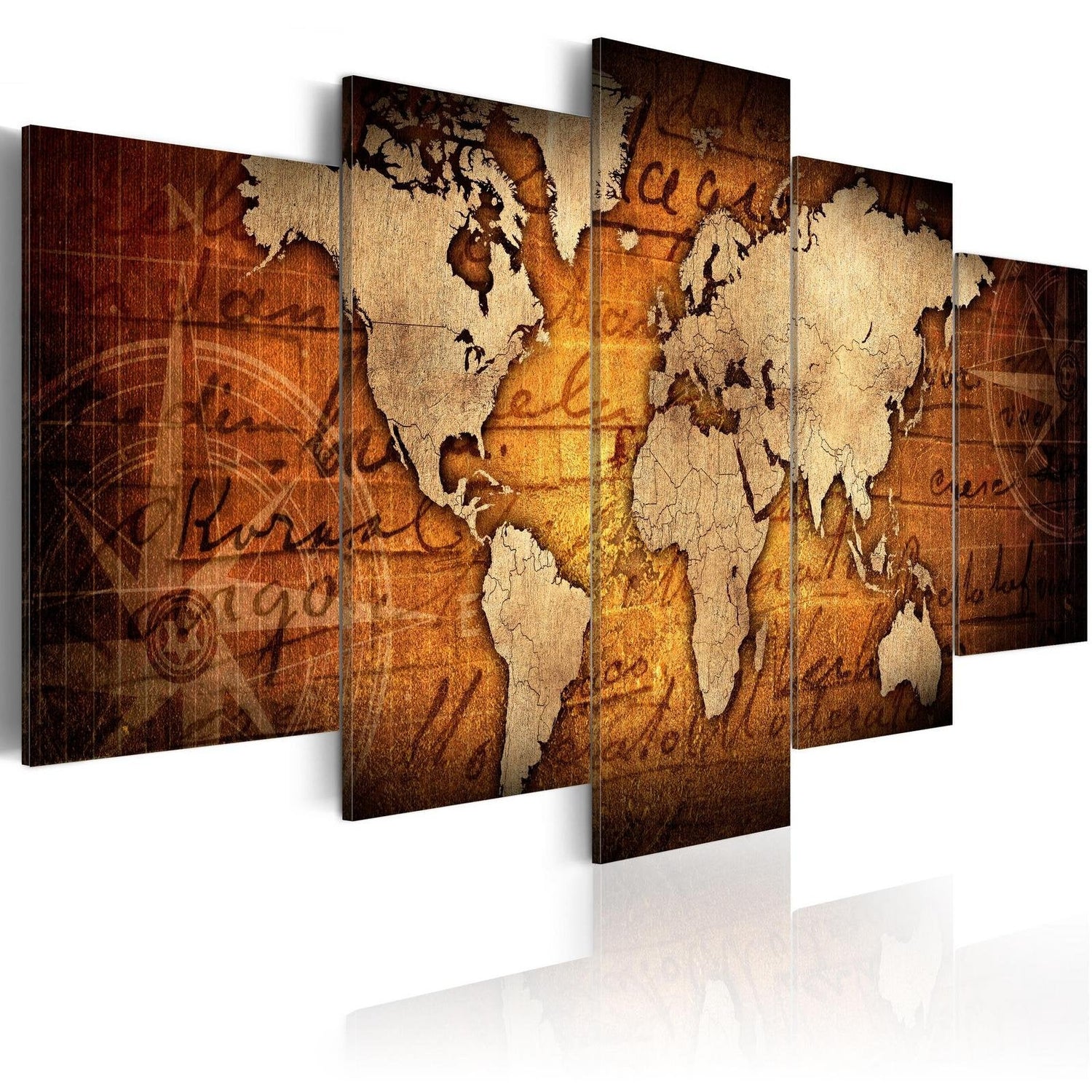 Stretched Canvas World Map Art - Amber Map-Tiptophomedecor