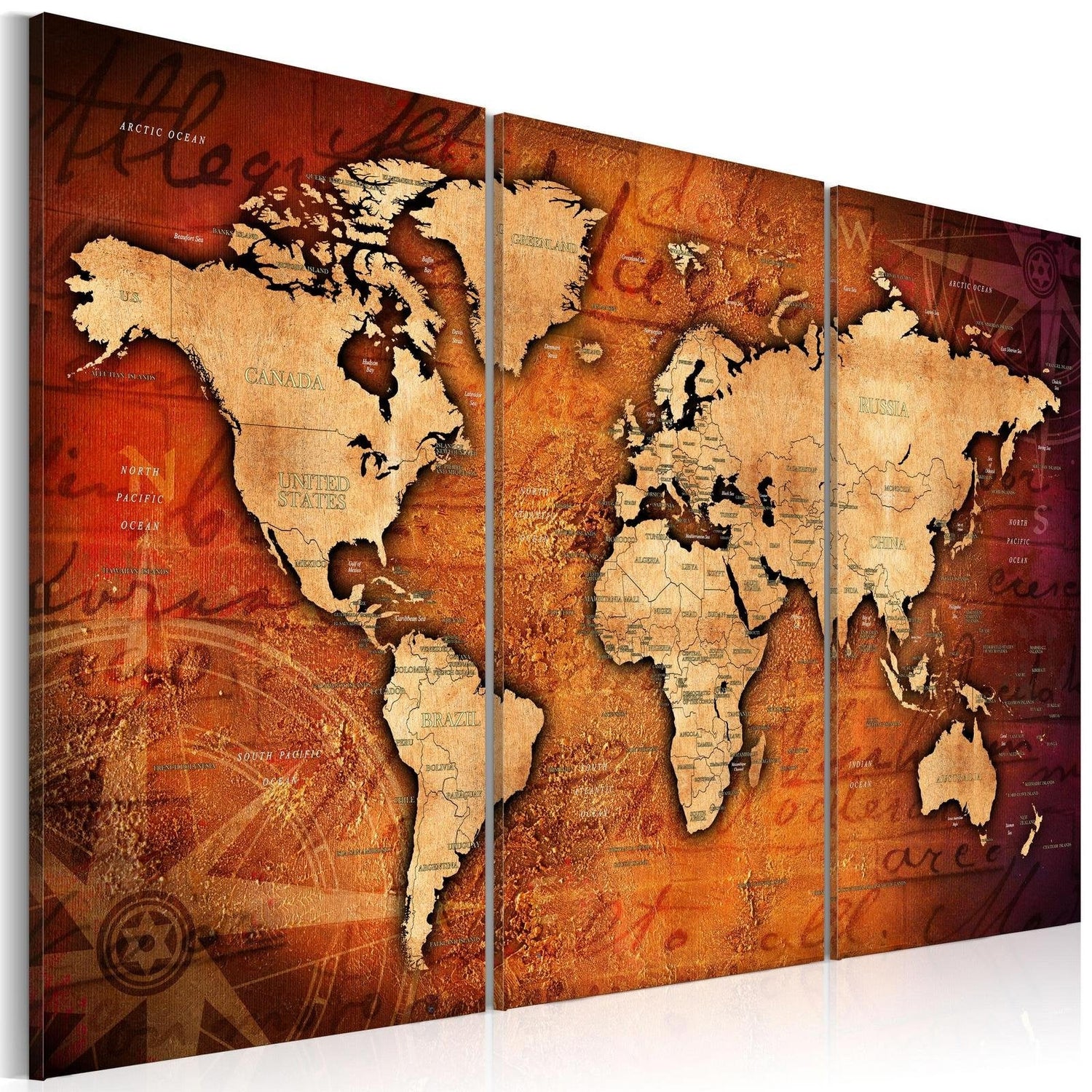 Stretched Canvas World Map Art - Amber Travels-Tiptophomedecor