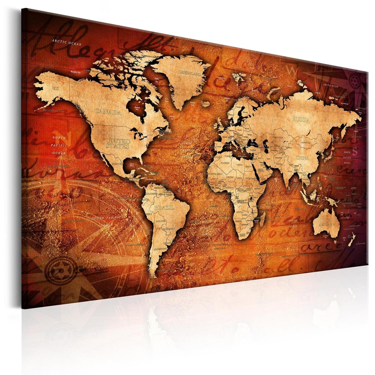 Stretched Canvas World Map Art - Amber World-Tiptophomedecor