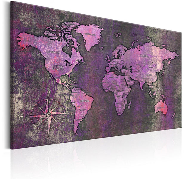 Stretched Canvas World Map Art - Amethyst Map-Tiptophomedecor
