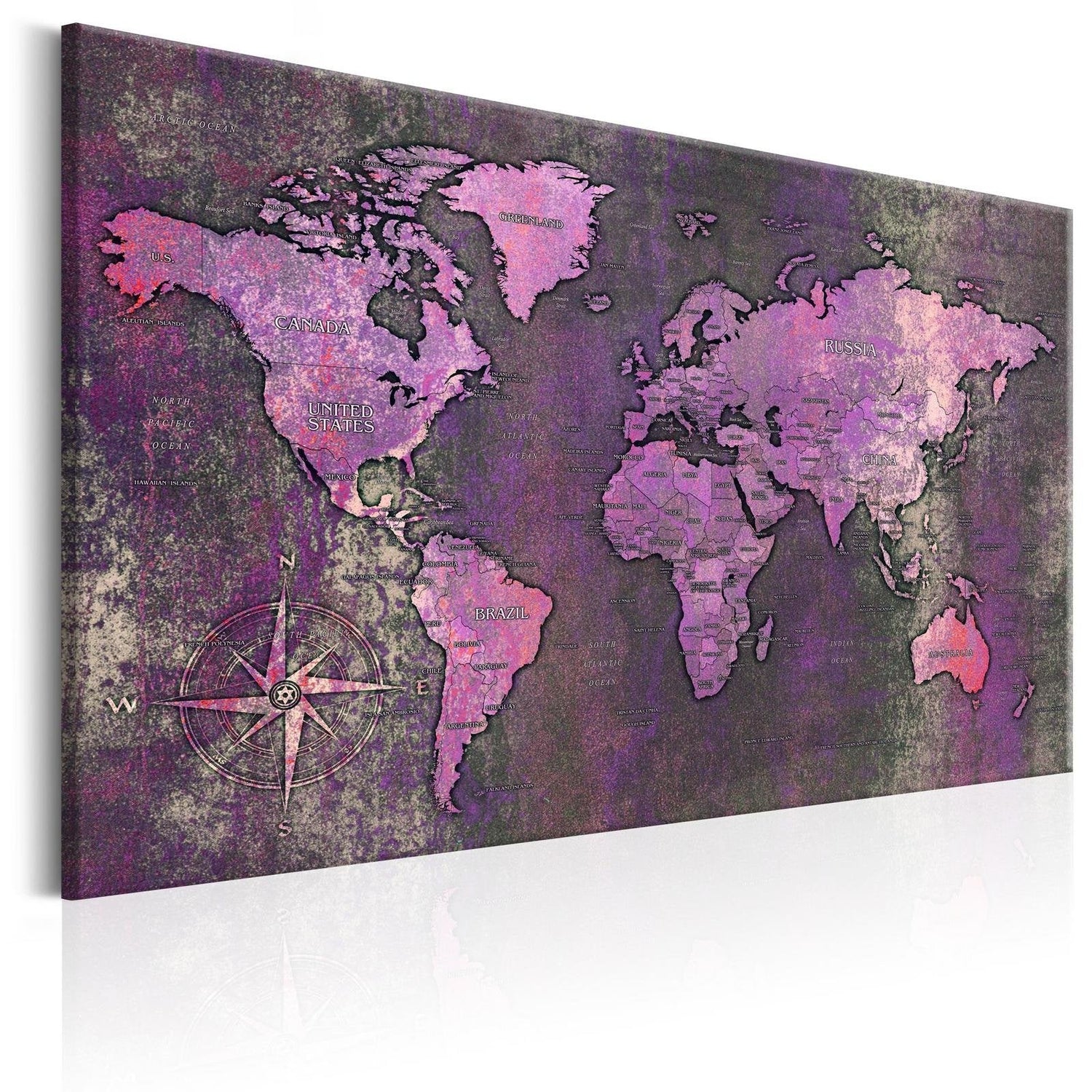 Stretched Canvas World Map Art - Amethyst Map-Tiptophomedecor