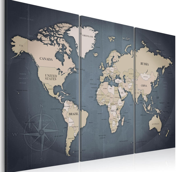 Stretched Canvas World Map Art - Anthracitic World-Tiptophomedecor