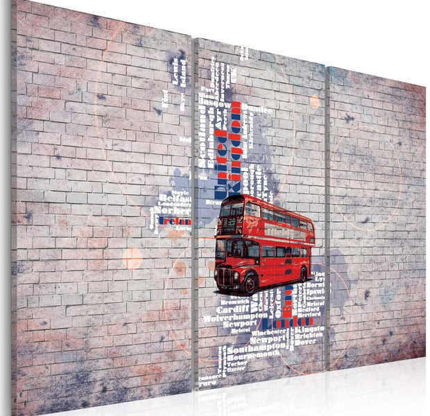Stretched Canvas World Map Art - Around The Great Britain By Routemaster - Triptych-Tiptophomedecor