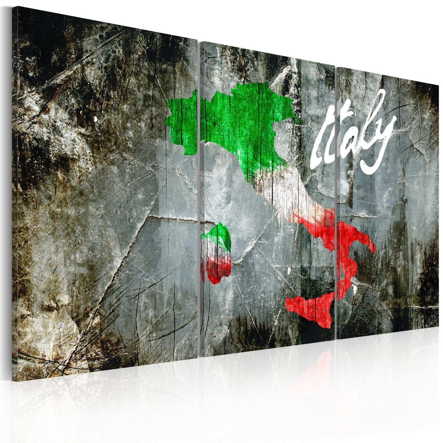 Stretched Canvas World Map Art - Artistic Map Of Italy - Triptych-Tiptophomedecor