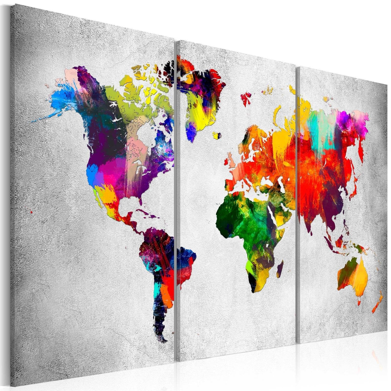 Stretched Canvas World Map Art - Artistic World - Triptych-Tiptophomedecor