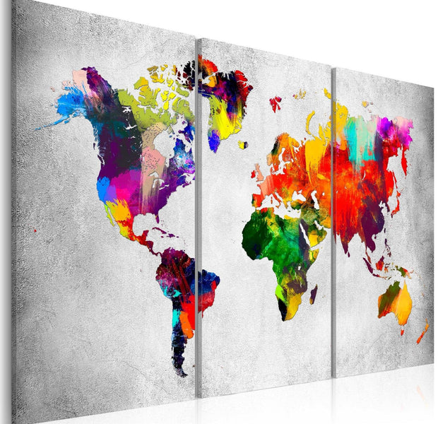 Stretched Canvas World Map Art - Artistic World - Triptych-Tiptophomedecor