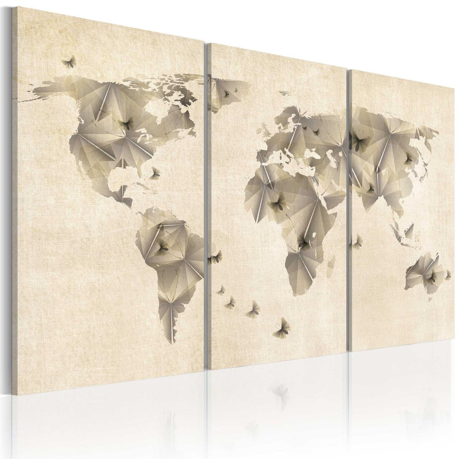 Stretched Canvas World Map Art - Atlas Of Butterflies - Triptych-Tiptophomedecor
