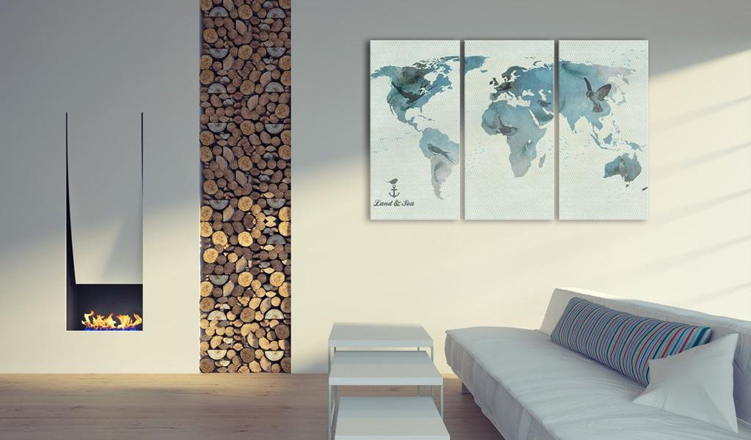 Stretched Canvas World Map Art - Avian Migration 3 Piece-Tiptophomedecor