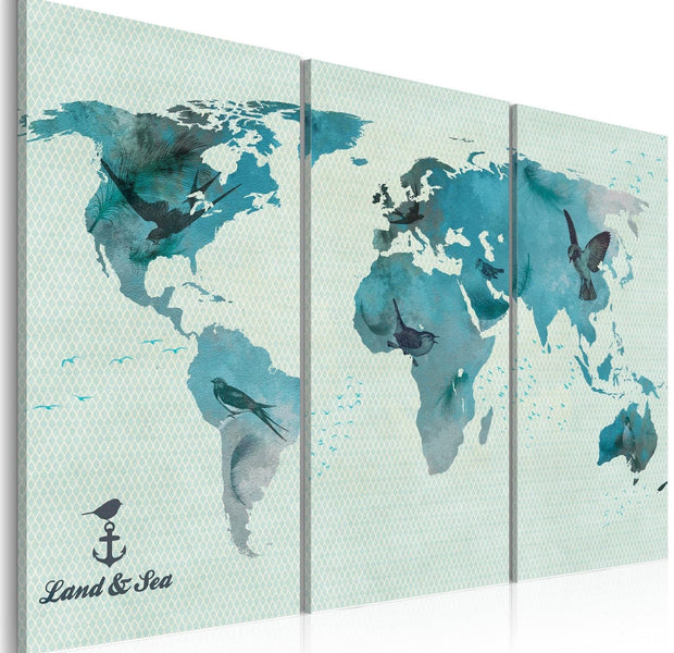 Stretched Canvas World Map Art - Avian Migration - Triptych-Tiptophomedecor