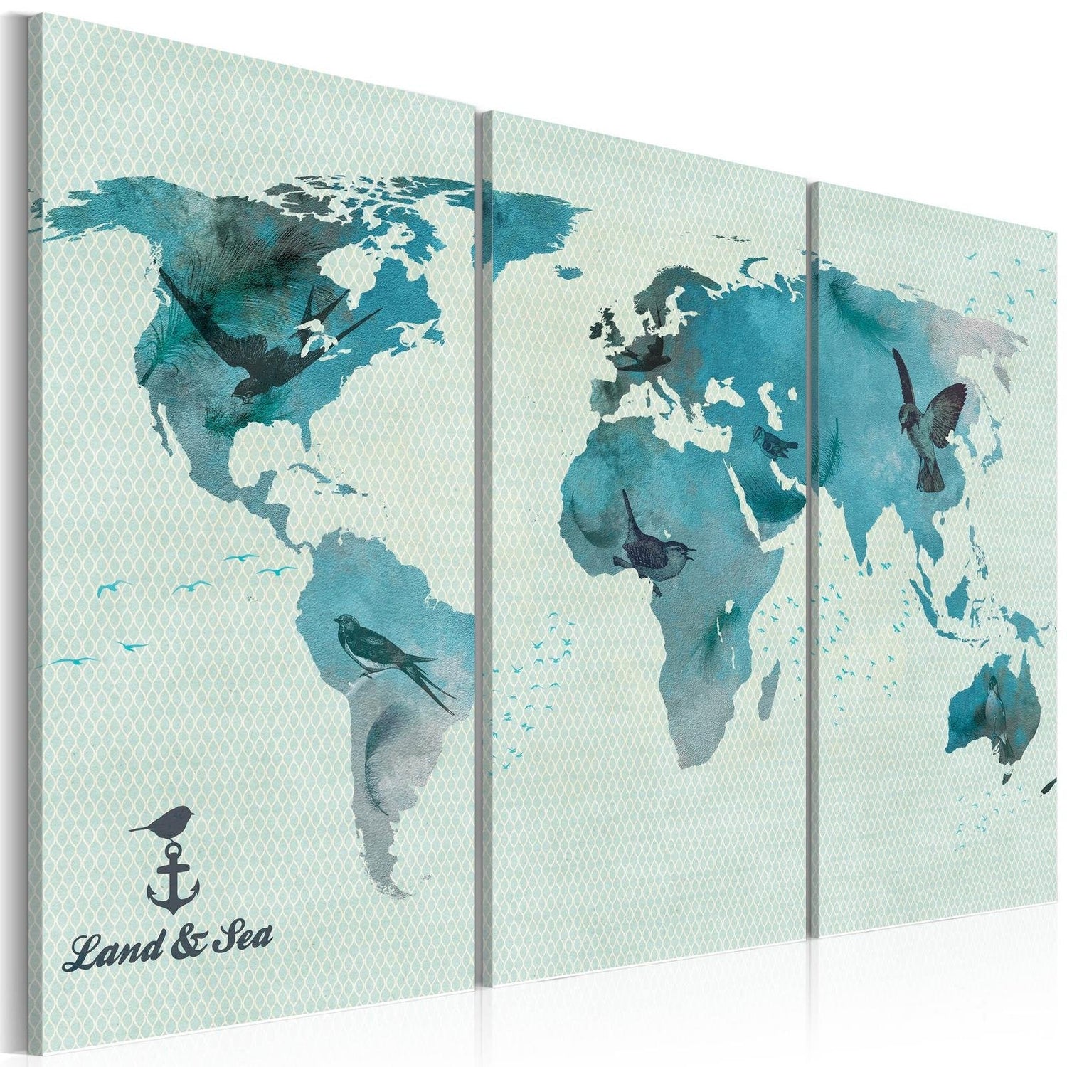 Stretched Canvas World Map Art - Avian Migration - Triptych-Tiptophomedecor