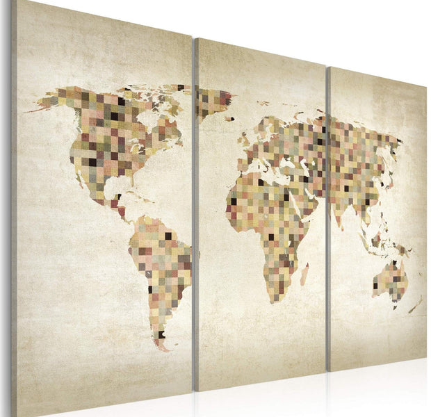 Stretched Canvas World Map Art - Beige Shades Of The World - Triptych-Tiptophomedecor