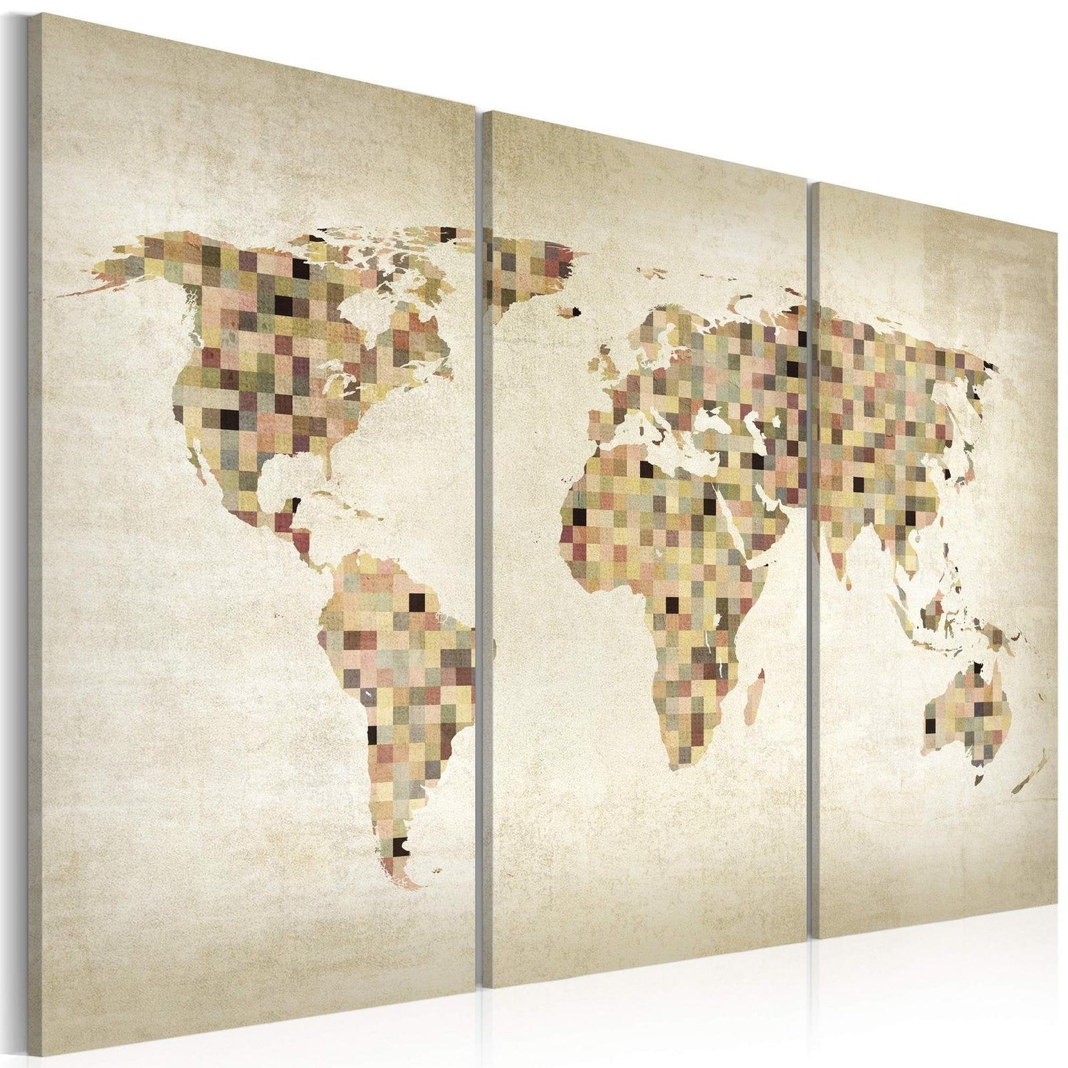 Stretched Canvas World Map Art - Beige Shades Of The World - Triptych-Tiptophomedecor