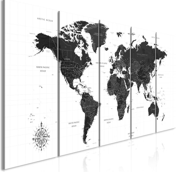Stretched Canvas World Map Art - Black And White Map Narrow-Tiptophomedecor