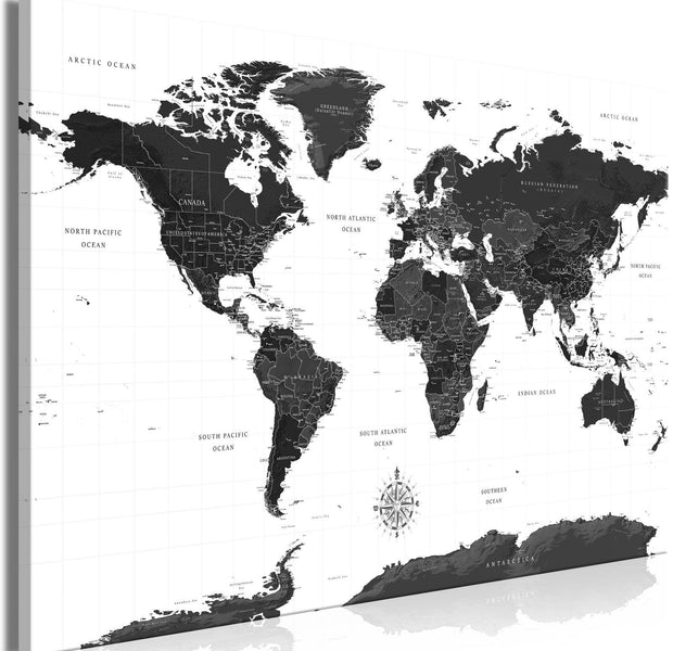 Stretched Canvas World Map Art - Black And White Map Wide-Tiptophomedecor