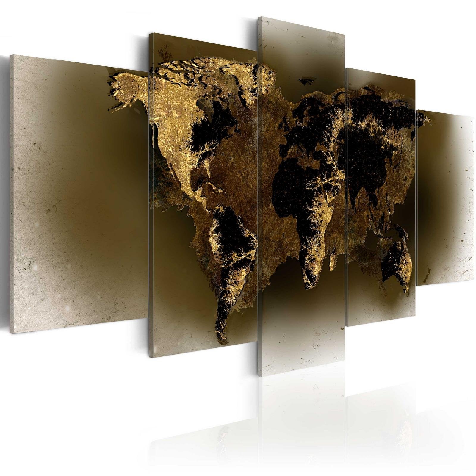 Stretched Canvas World Map Art - Brass Continents-Tiptophomedecor