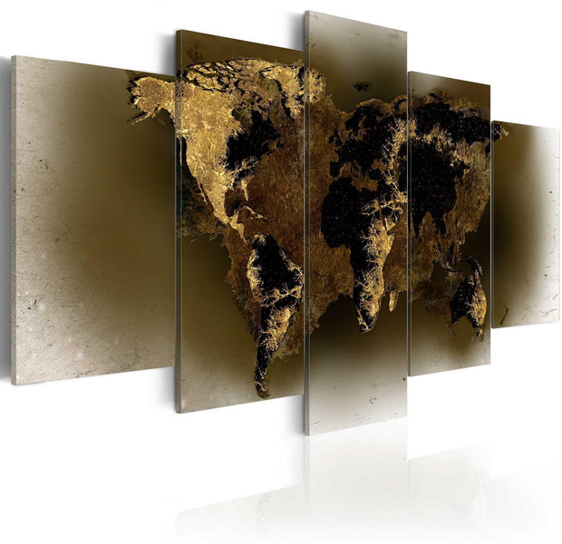 Stretched Canvas World Map Art - Brass Continents-Tiptophomedecor