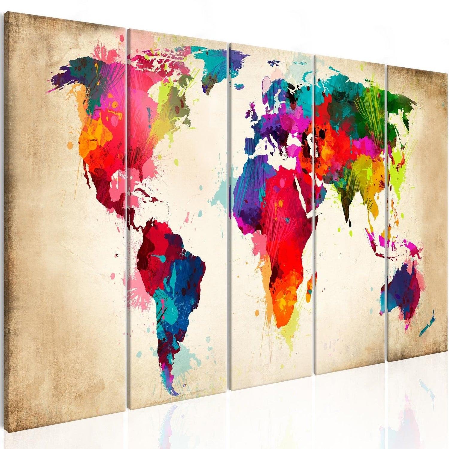 Stretched Canvas World Map Art - Bright Continents-Tiptophomedecor