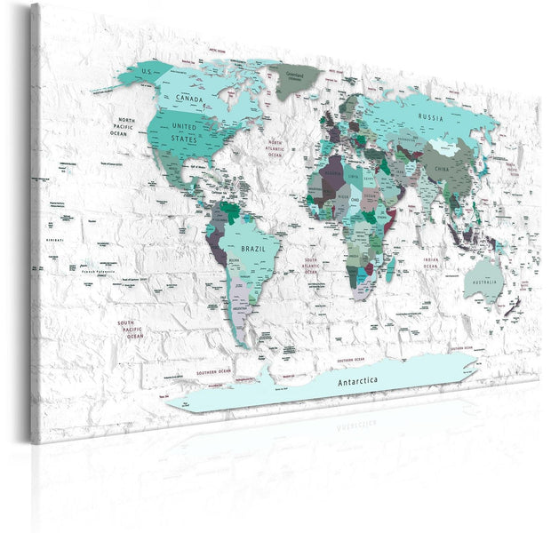 Stretched Canvas World Map Art - Cerulean Border-Tiptophomedecor