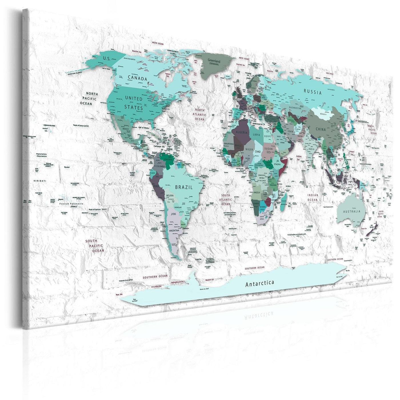 Stretched Canvas World Map Art - Cerulean Border-Tiptophomedecor