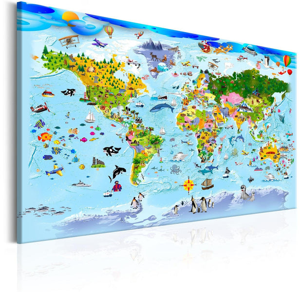 Stretched Canvas World Map Art - Children'S Map: Colourful Travels-Tiptophomedecor