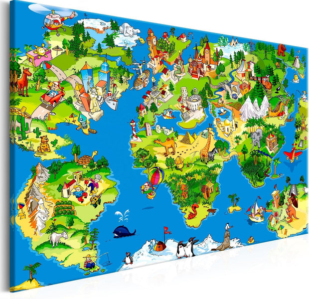 Stretched Canvas World Map Art - Children'S Map Wide-Tiptophomedecor