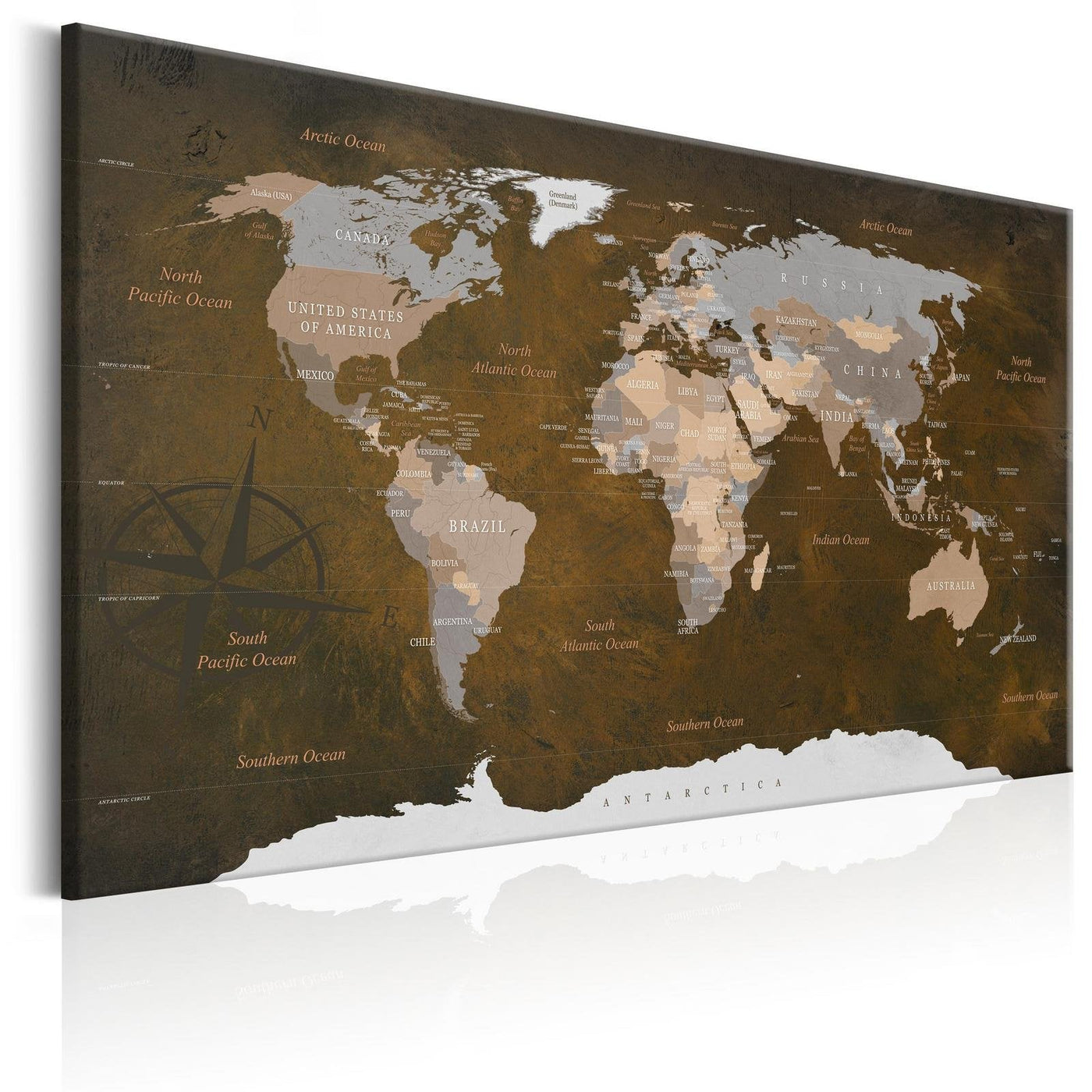 Stretched Canvas World Map Art - Cinnamon Travels-Tiptophomedecor