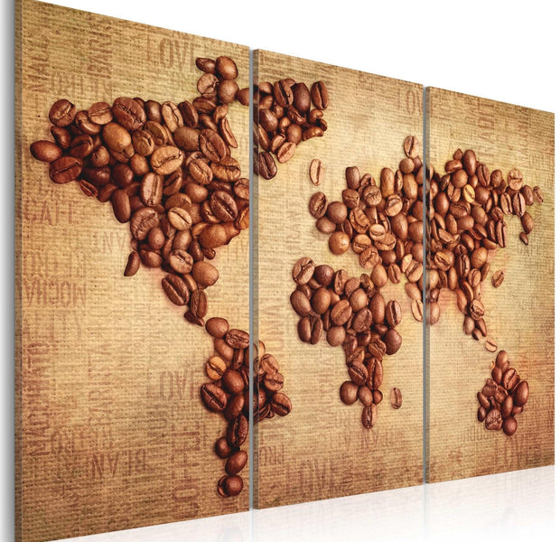 Stretched Canvas World Map Art - Coffee From Around The World - Triptych-Tiptophomedecor