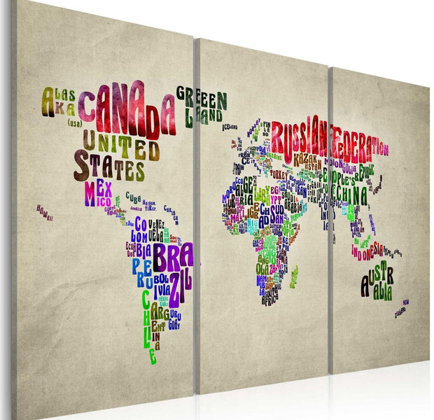 Stretched Canvas World Map Art - Colorful Countries - Triptych-Tiptophomedecor