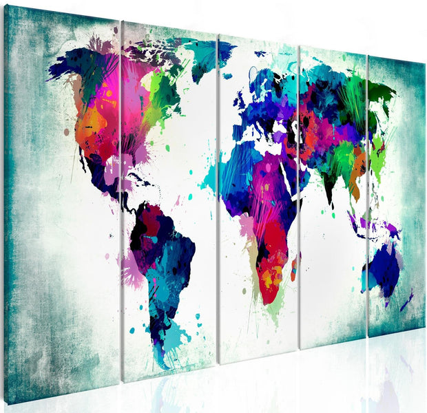 Stretched Canvas World Map Art - Colourful Chaos-Tiptophomedecor