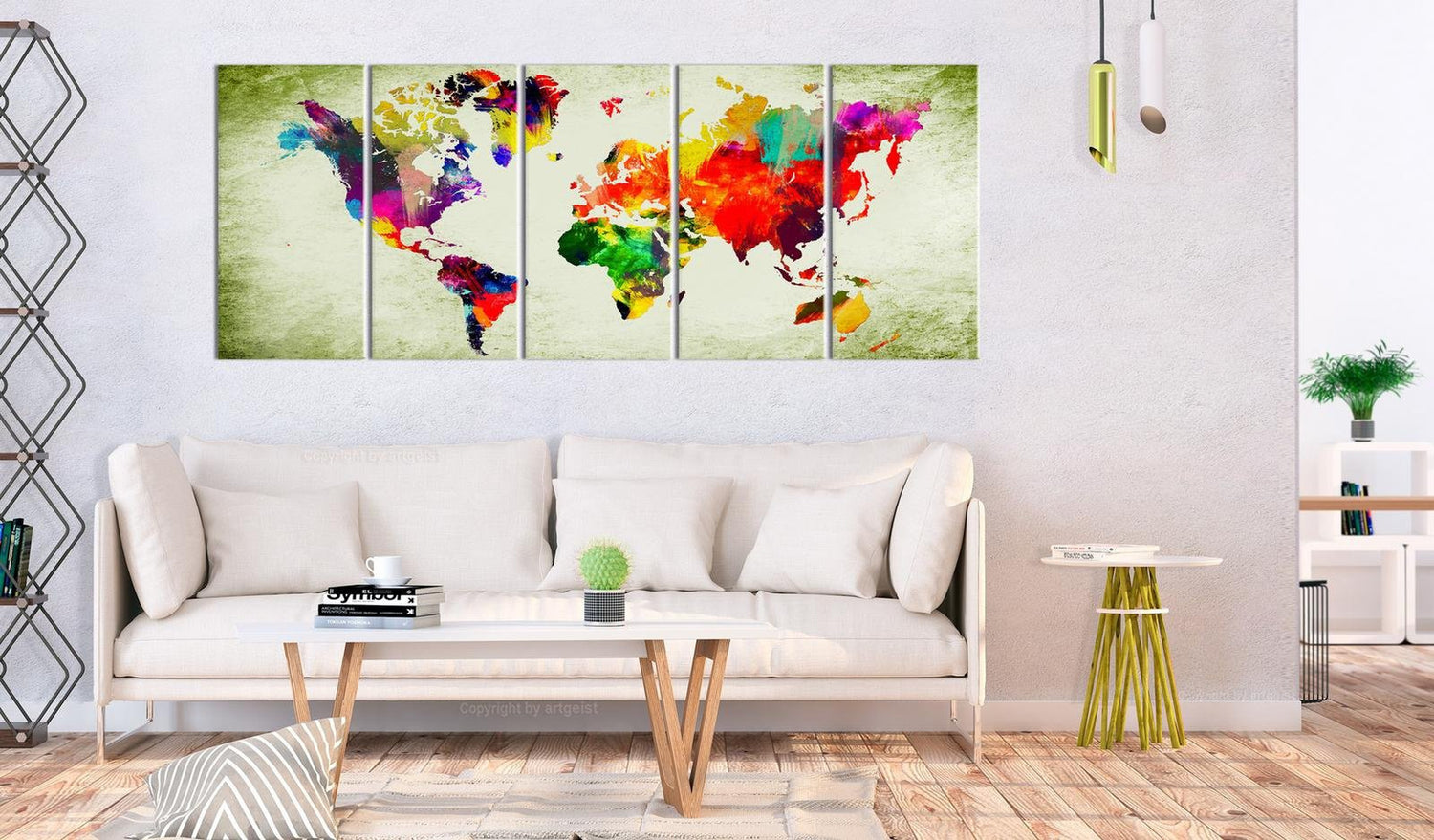 Stretched Canvas World Map Art - Colourful Continents-Tiptophomedecor