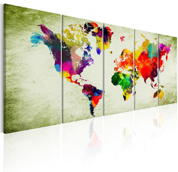 Stretched Canvas World Map Art - Colourful Continents-Tiptophomedecor