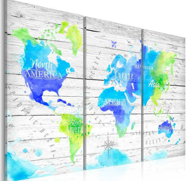 Stretched Canvas World Map Art - Colourful Journeys-Tiptophomedecor
