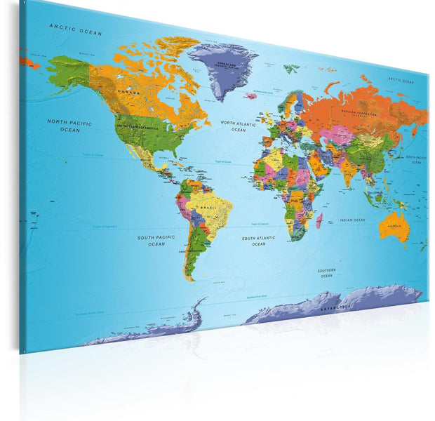 Stretched Canvas World Map Art - Colourful Note-Tiptophomedecor