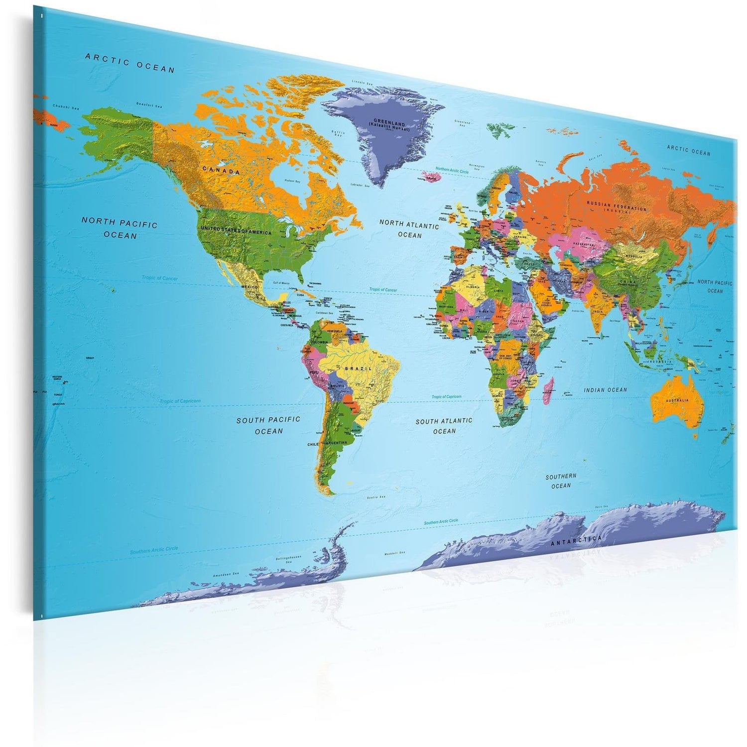 Stretched Canvas World Map Art - Colourful Note-Tiptophomedecor