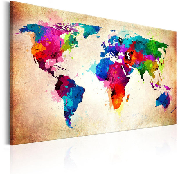Stretched Canvas World Map Art - Colourful Ranger-Tiptophomedecor