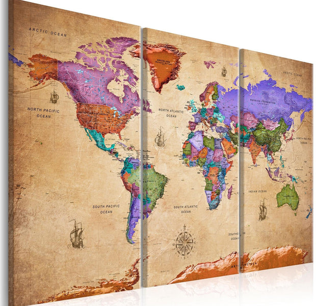 Stretched Canvas World Map Art - Colourful Travels-Tiptophomedecor