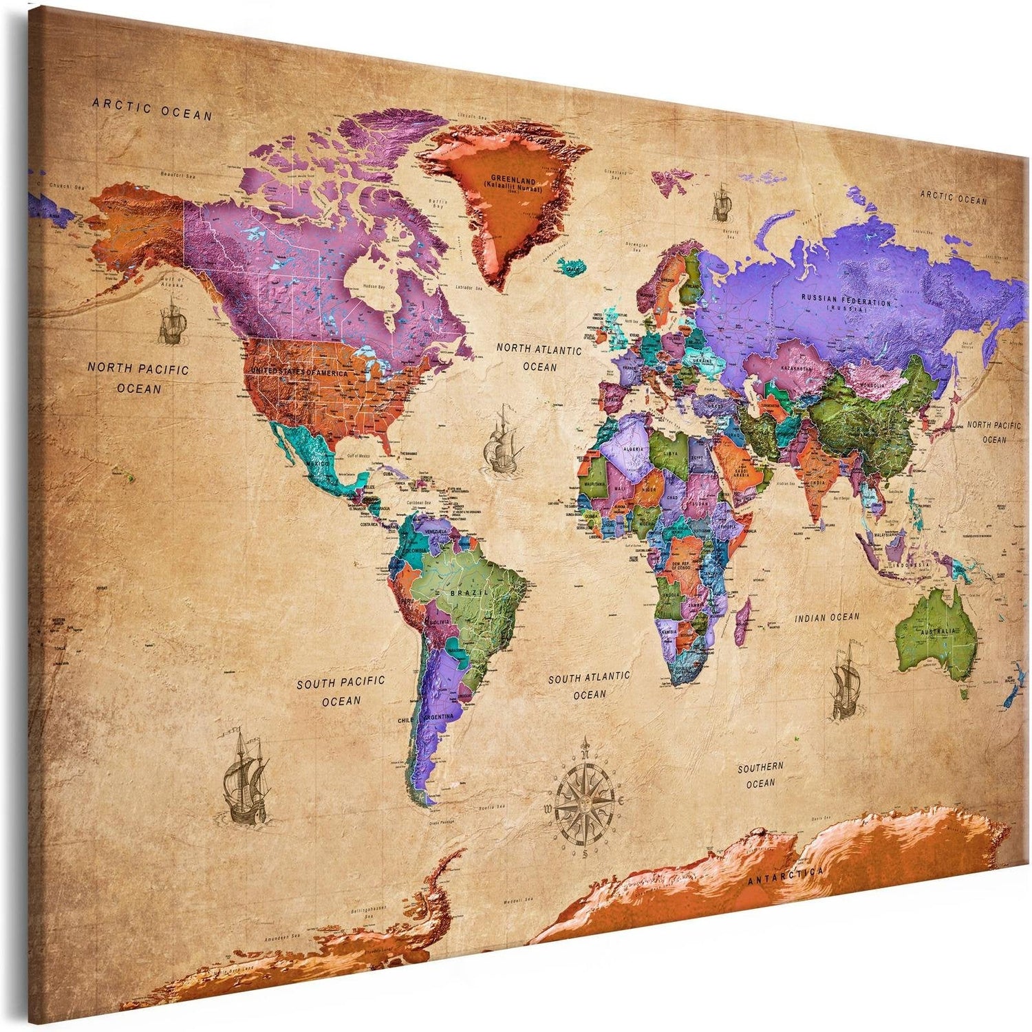 Stretched Canvas World Map Art - Colourful Travels Wide-Tiptophomedecor