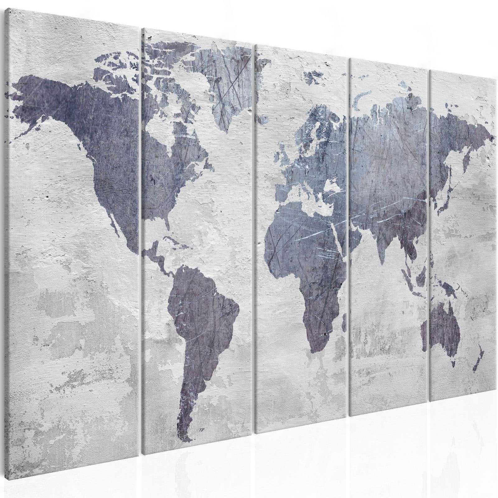 Stretched Canvas World Map Art - Concrete World Map Narrow-Tiptophomedecor